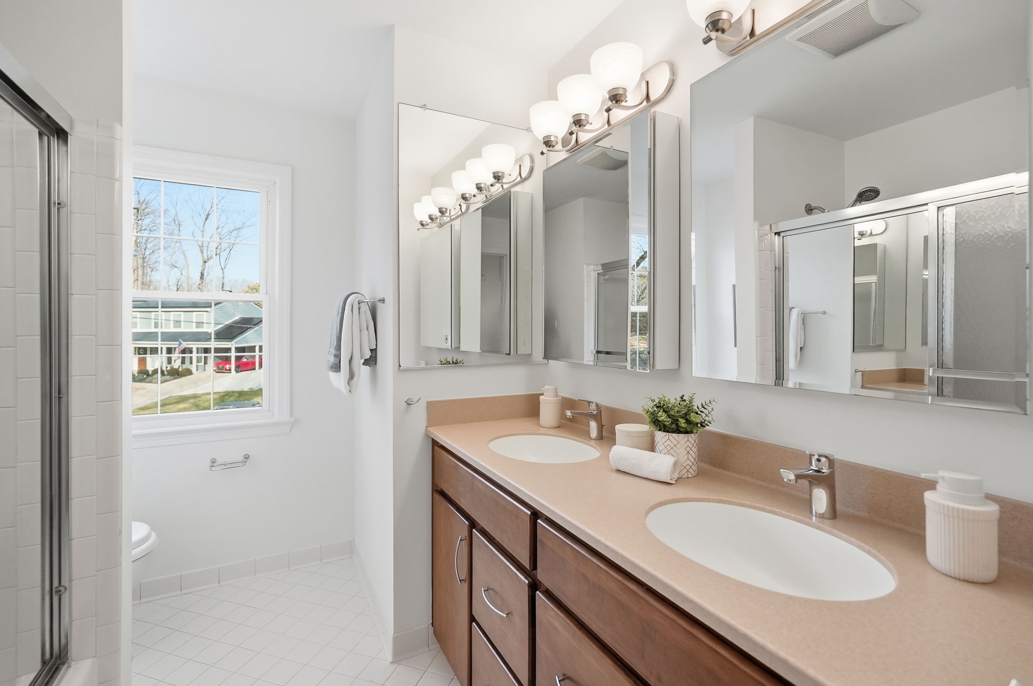 Hall Bathroom with Dual Sinks