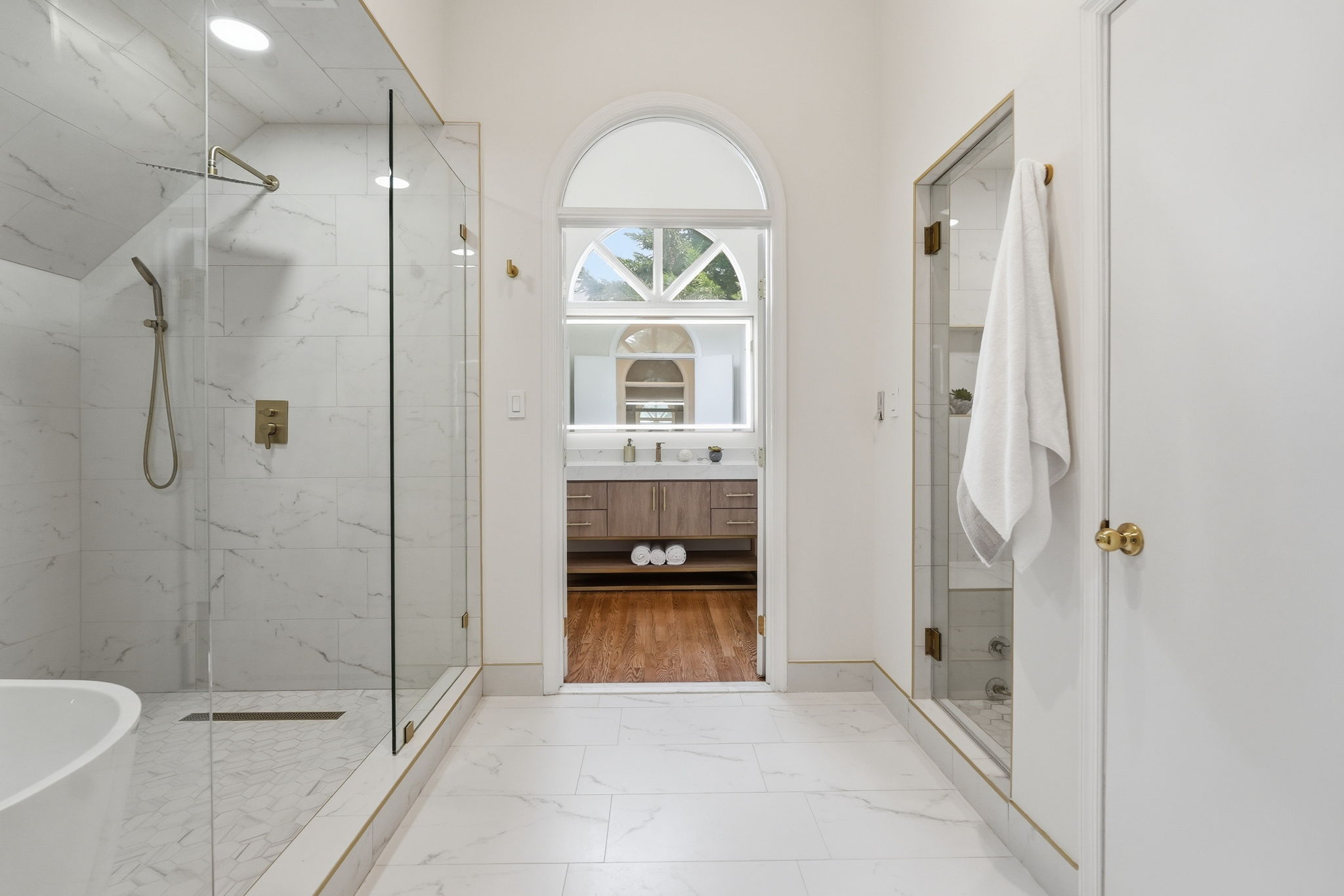 Primary Bathroom with Steam Shower, Soaking Tub and Separate Shower