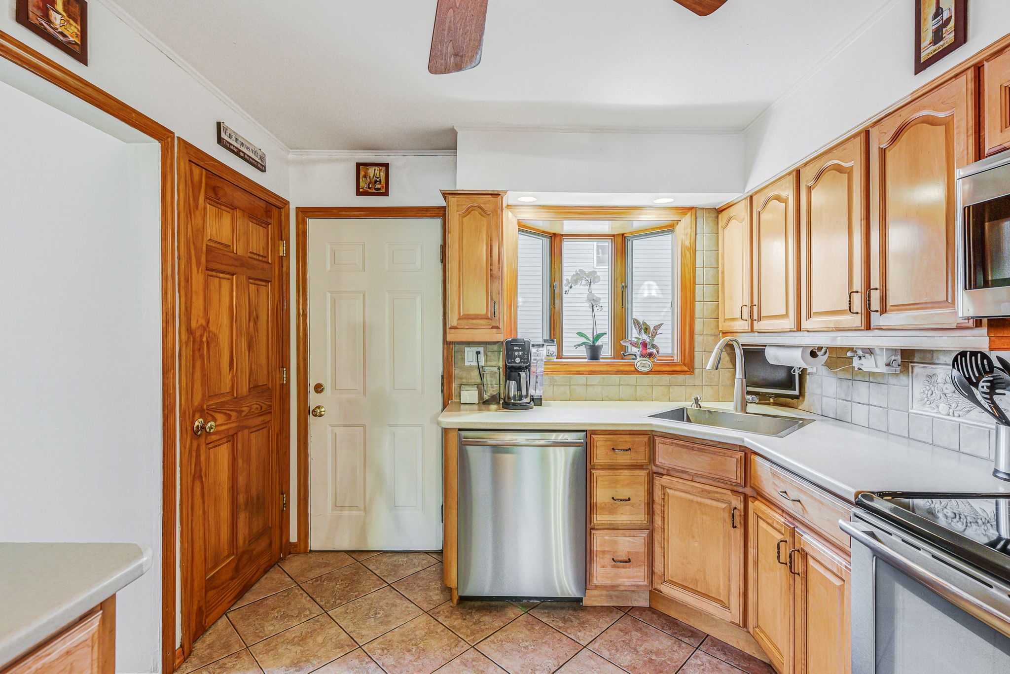 Kitchen view facing side door