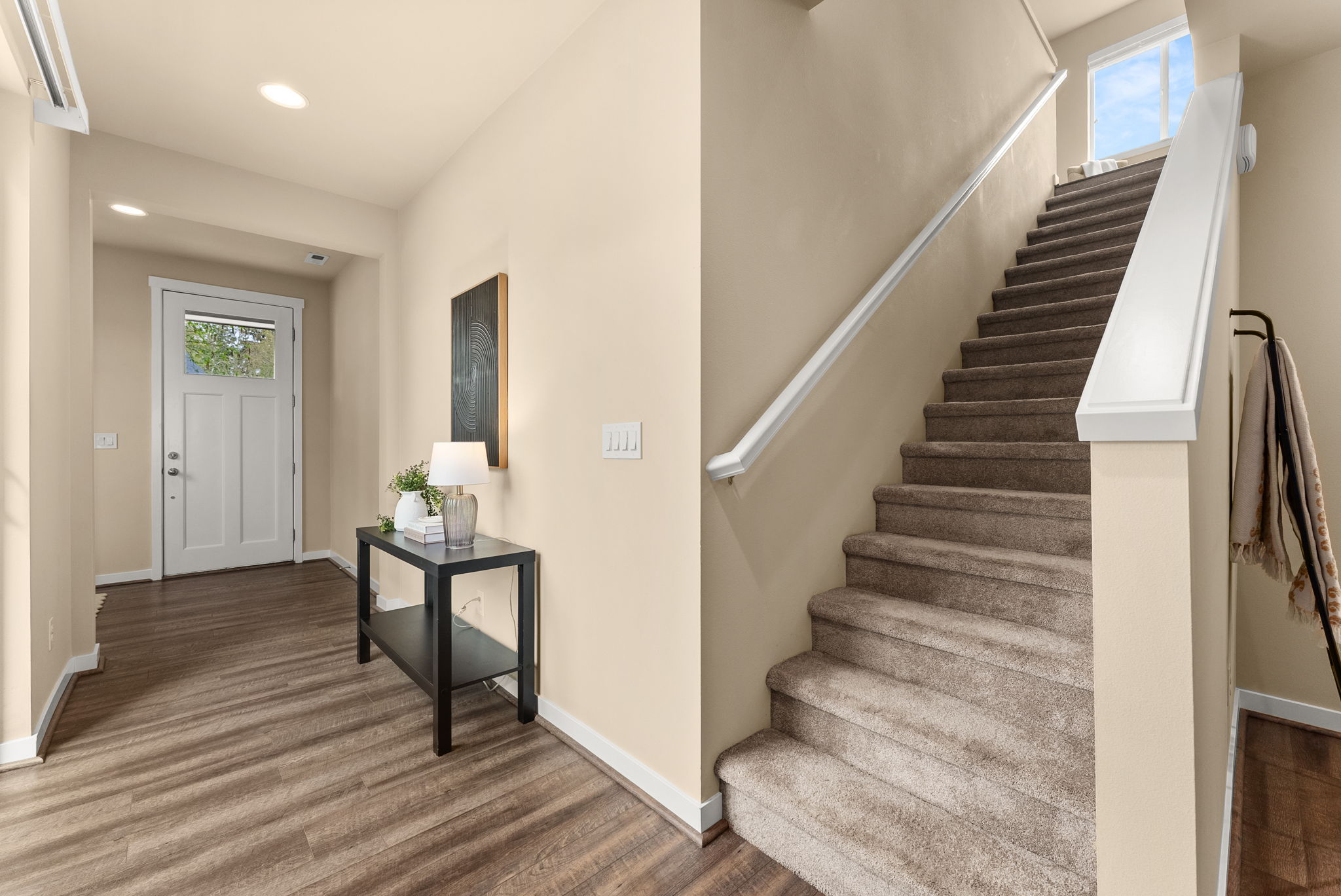 Carpeted stairs for added comfort and noise reduction
