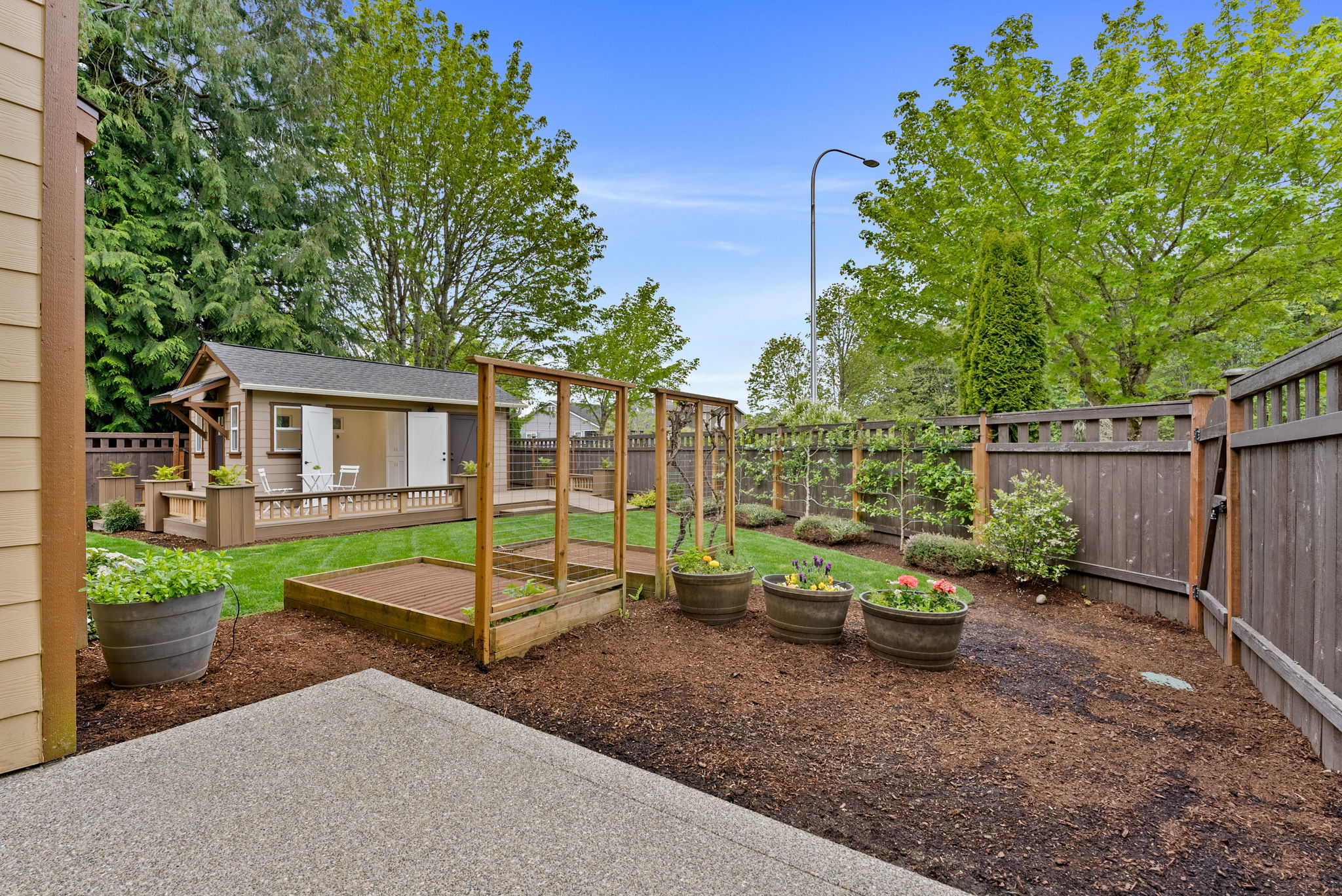 Raised garden beds with drip irrigation—ready for planting