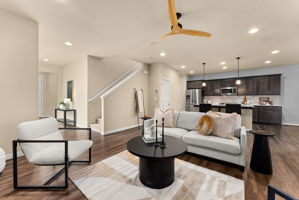 Open-concept living space with effortless flow between kitchen, dining, and living areas