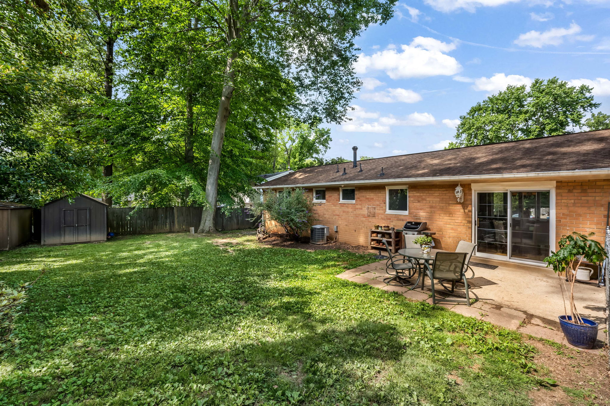 Flat, fenced Backyard with  patio