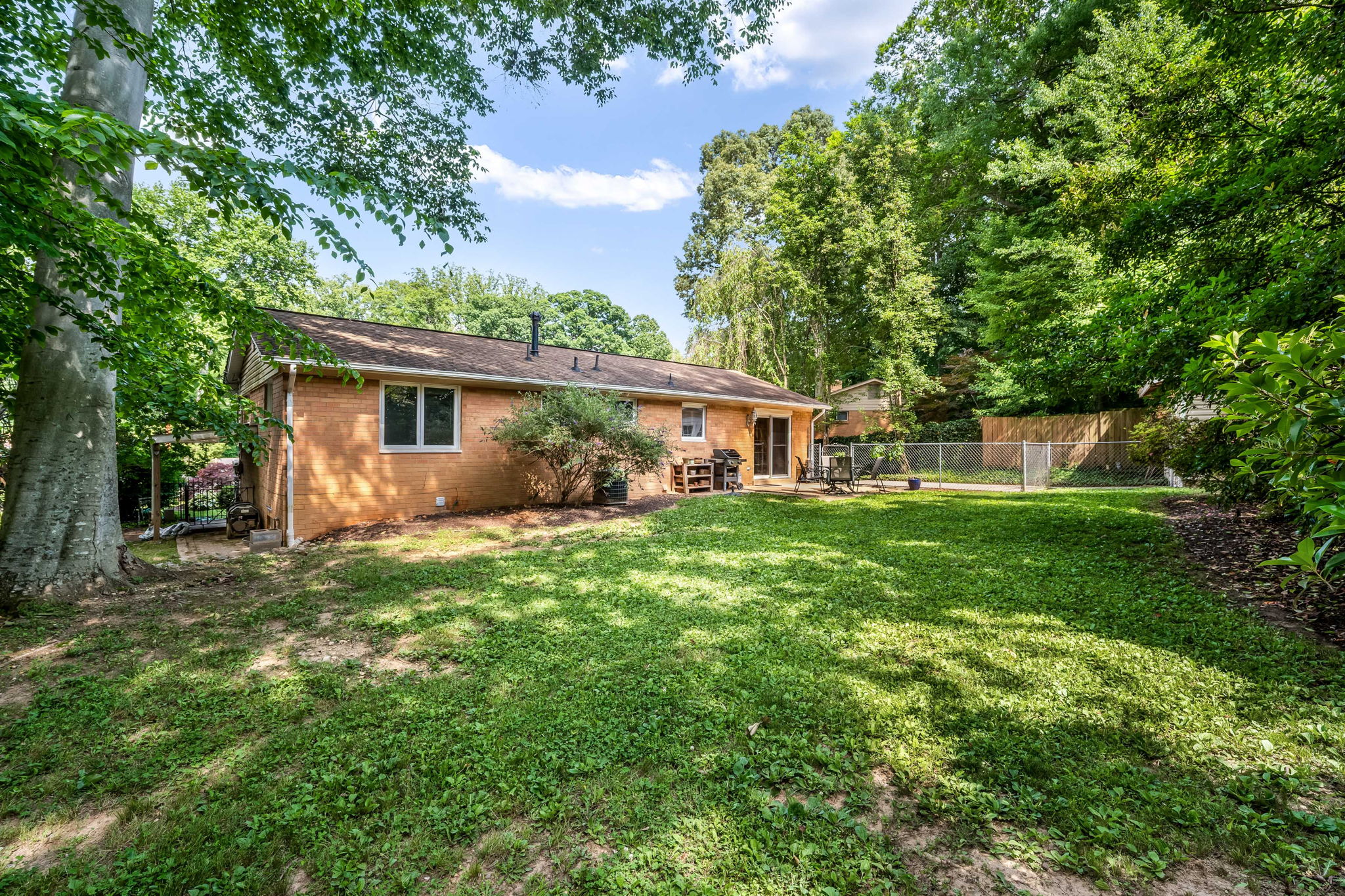 Flat, fenced Backyard with  patio