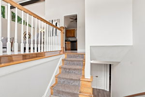 Sunny foyer with soaring ceiling
