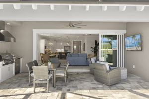 The interior spaces seamlessly blend with exterior spaces