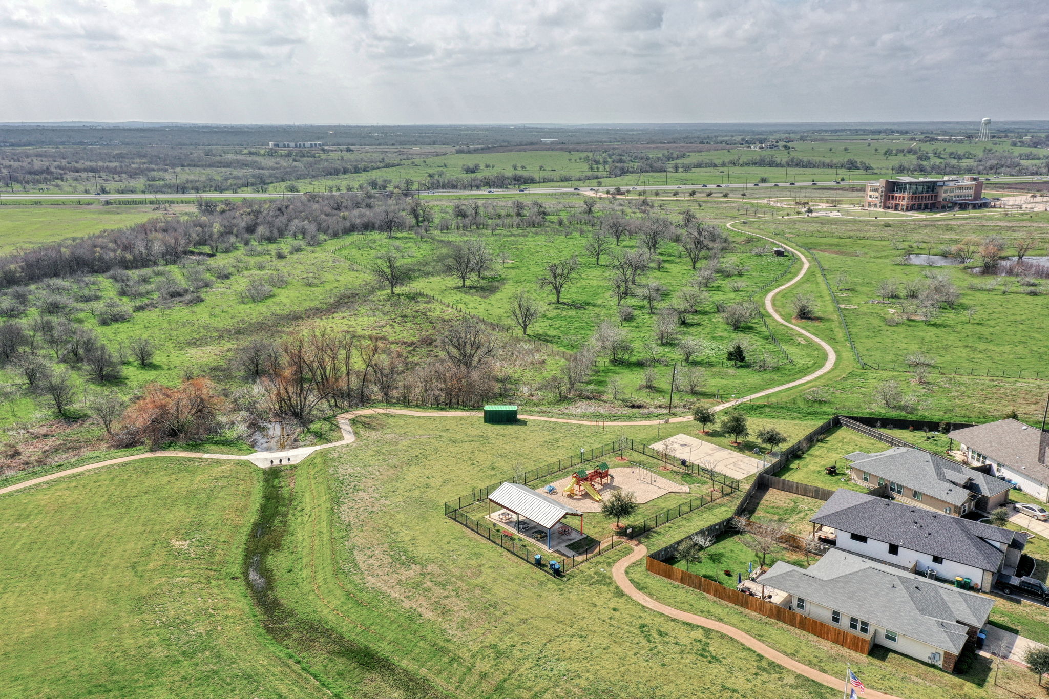 Aerial of Community Playground and Walking Trail