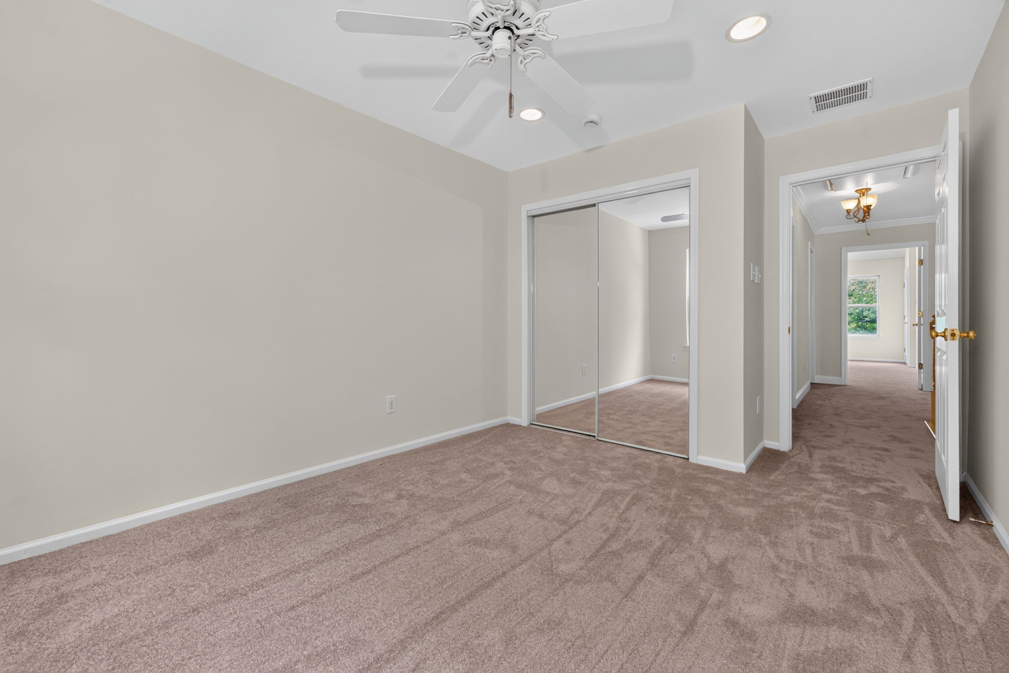 2 Recessed lighting, ceiling fan, double slider closet, NEW CARPETING!