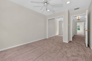2 Recessed lighting, ceiling fan, double slider closet, NEW CARPETING!