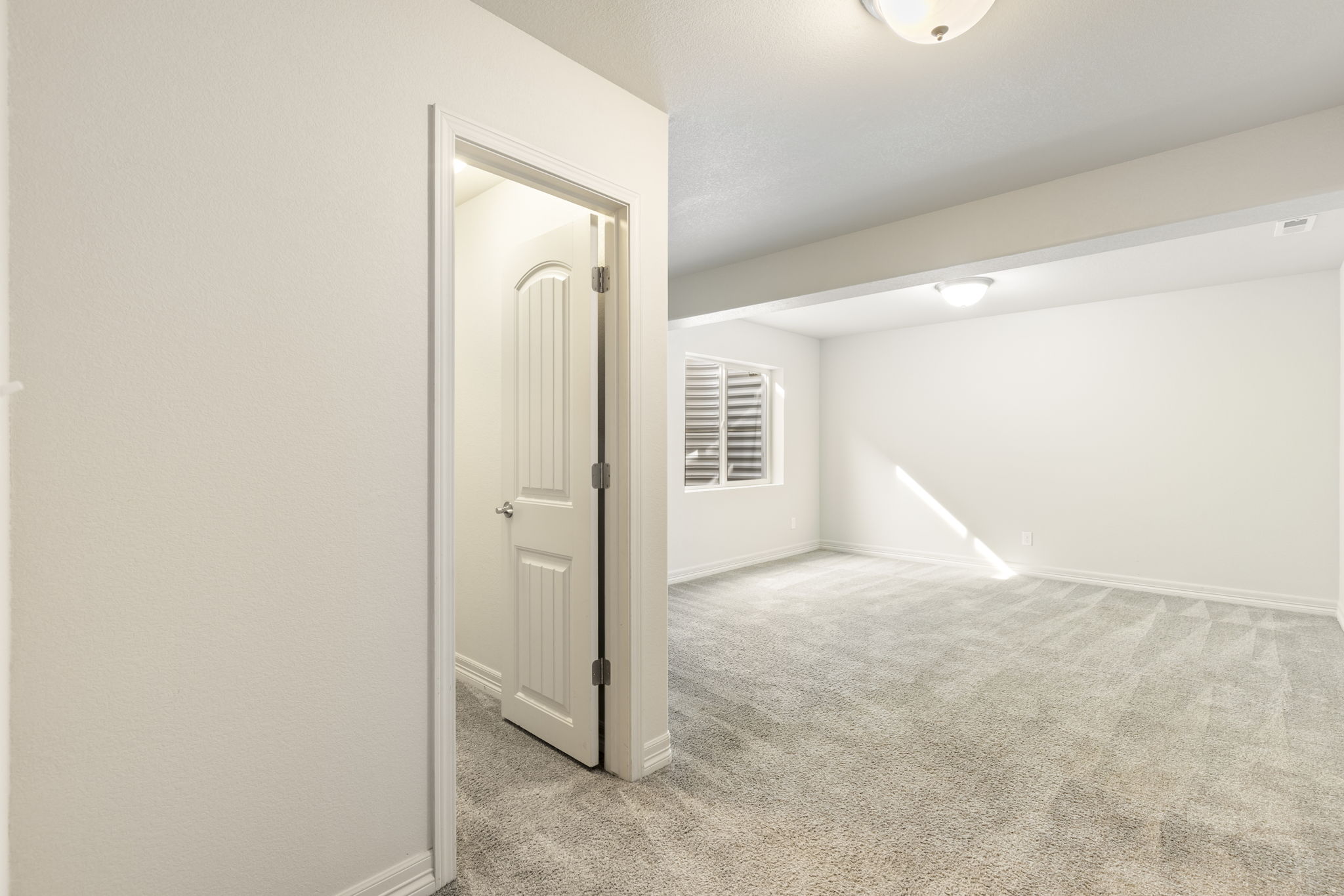 Additional finished basement bedroom or flex space with neutral finishes and natural light.