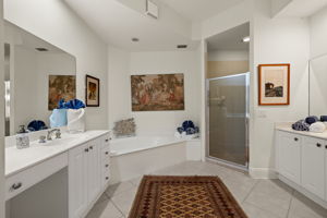 Primary Bathroom shower & tub2 separate vanities