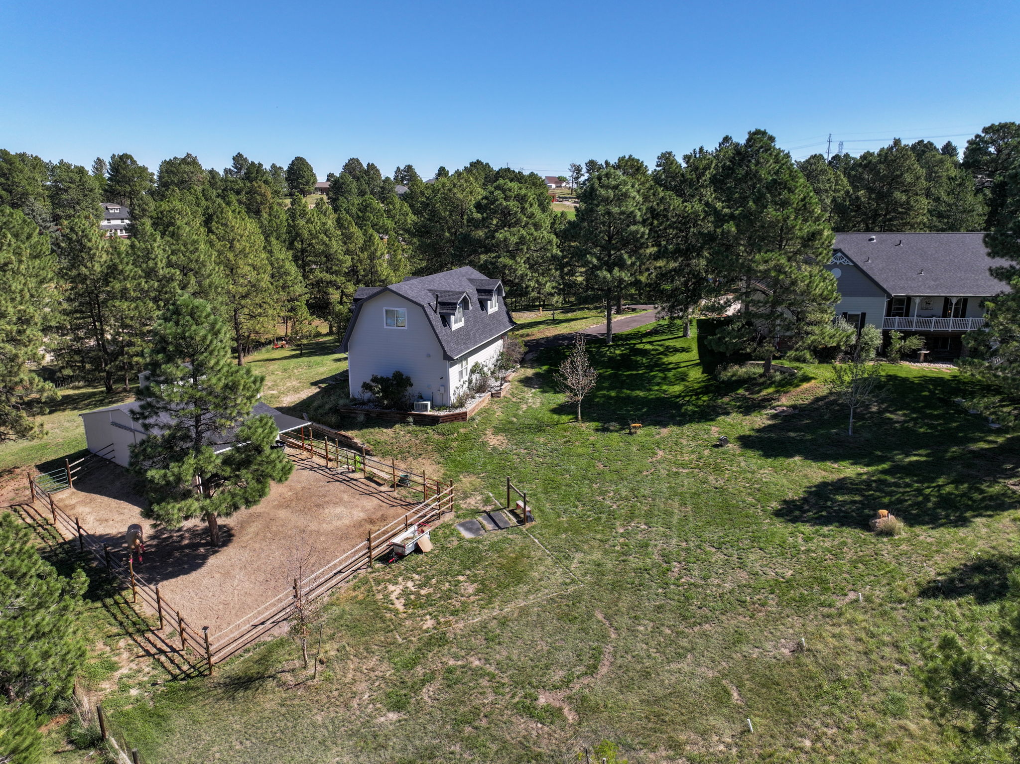 Equestrian lovers dream! 2 horse stall barn, complete with a covered roof, tack room, hay storage and a riding arena.