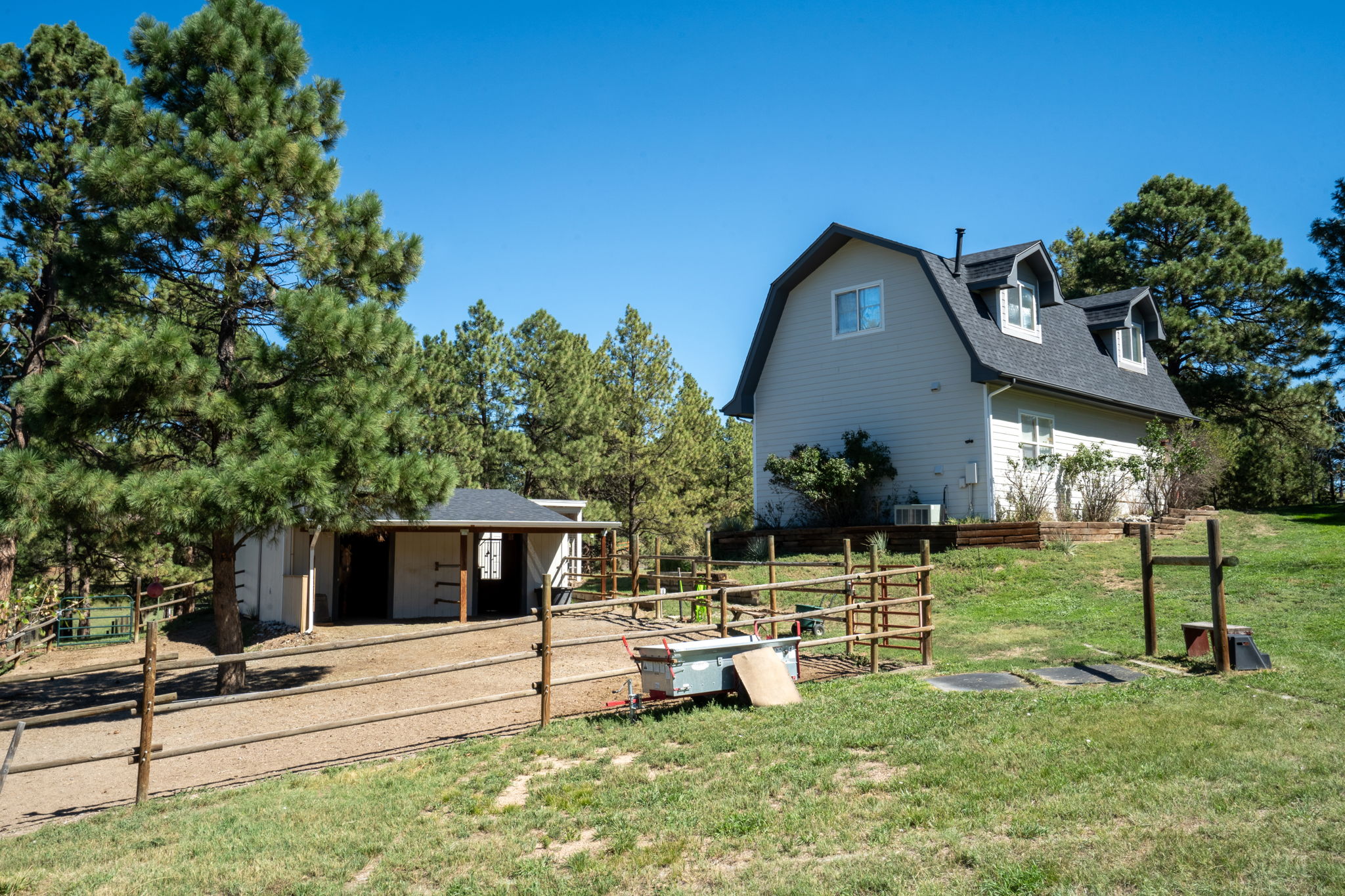 Equestrian lovers dream! 2 horse stall barn, complete with a covered roof, tack room, hay storage and a riding arena.