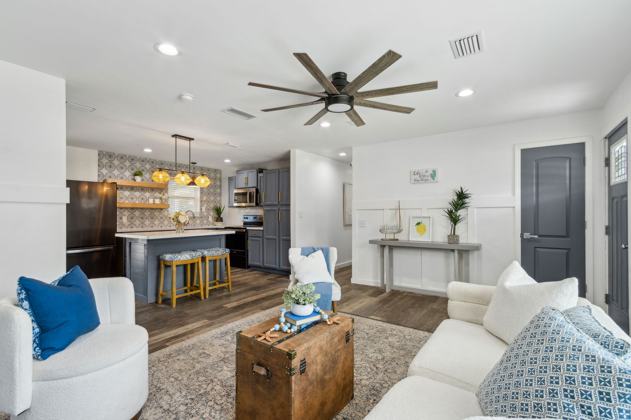 ... and an open floor plan connecting the living area...