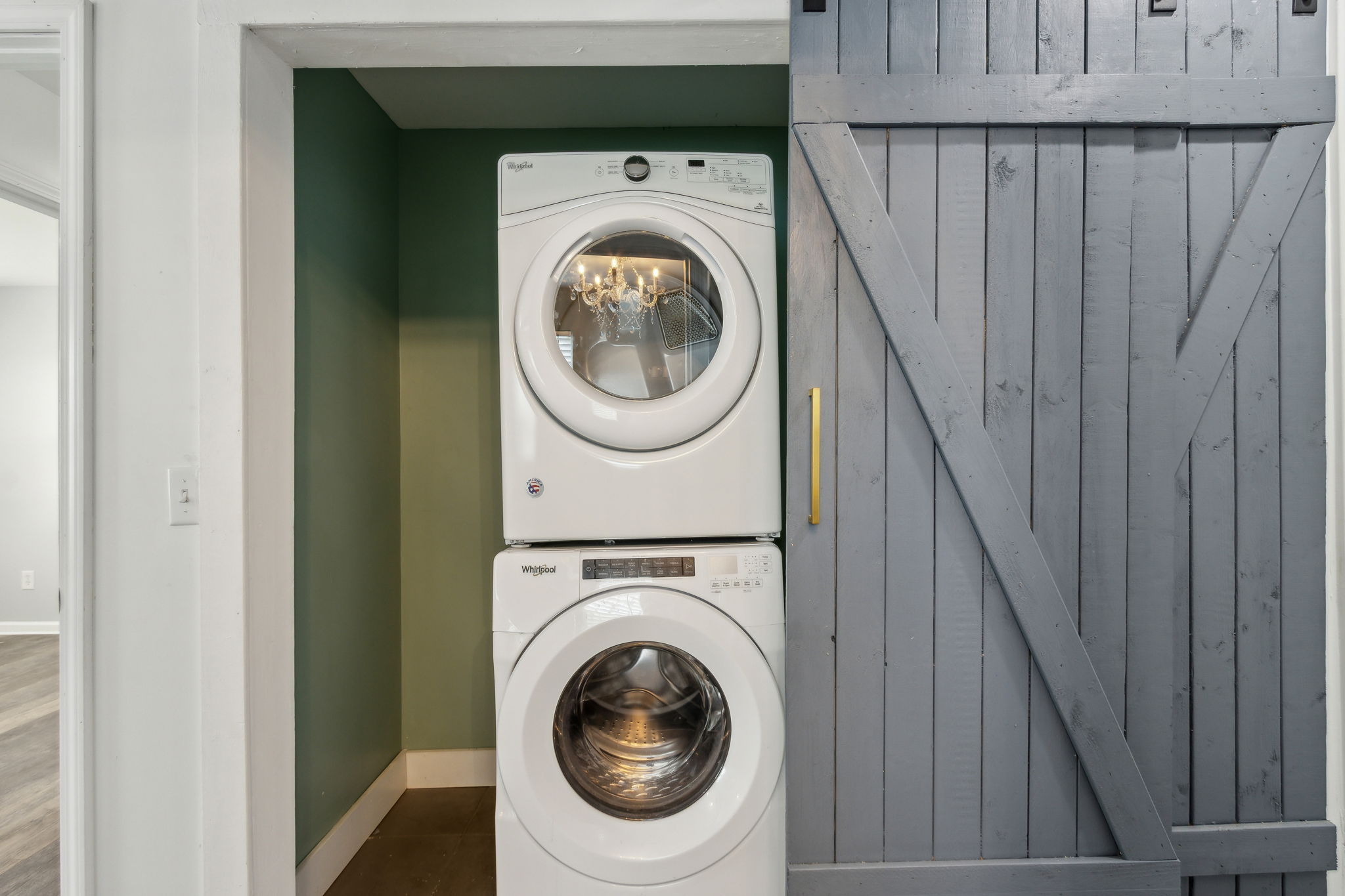 Another barn door accent, this time concealing the laundry area.