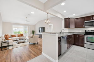 Kitchen with Living and Dining Rooms - Virtually Staged