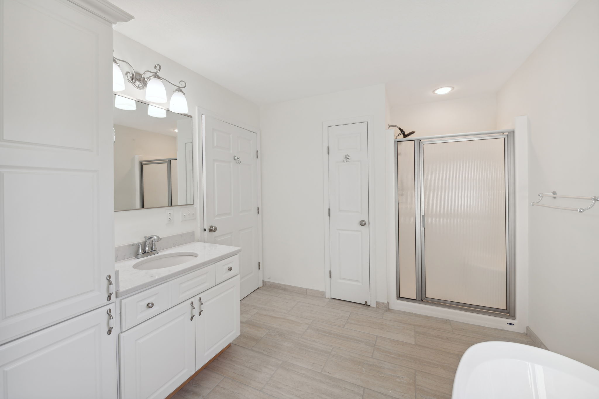 New tile flooring & a walk-in shower