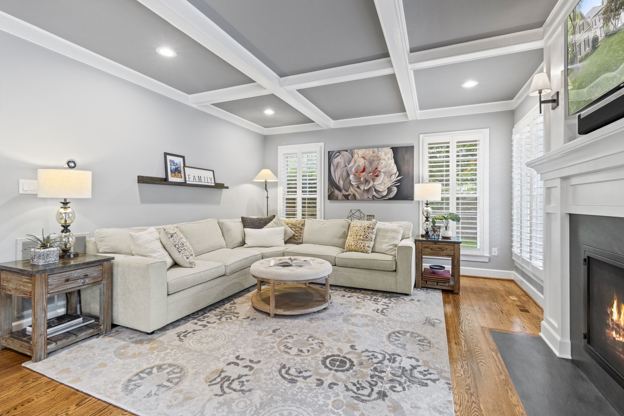 Family Room with Coffered Ceilings