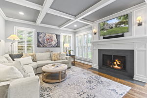 Family Room with Gas Fireplace & Doors to Deck