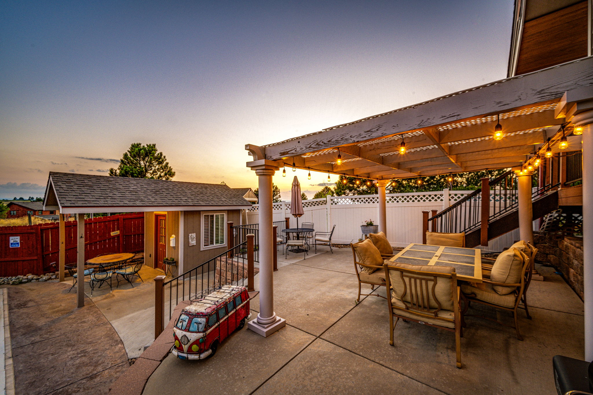 West Facing Patios & Pool House