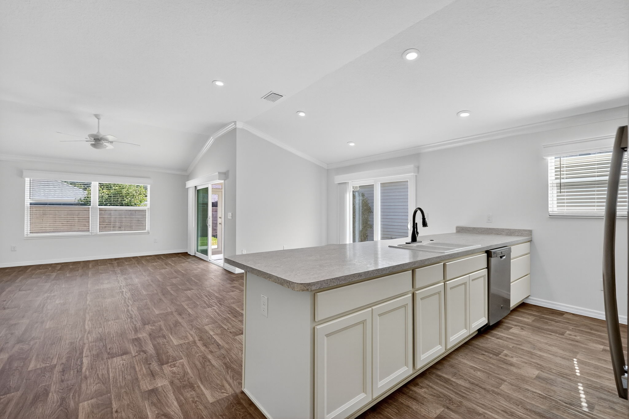 Kitchen, Dining, and Living Rooms