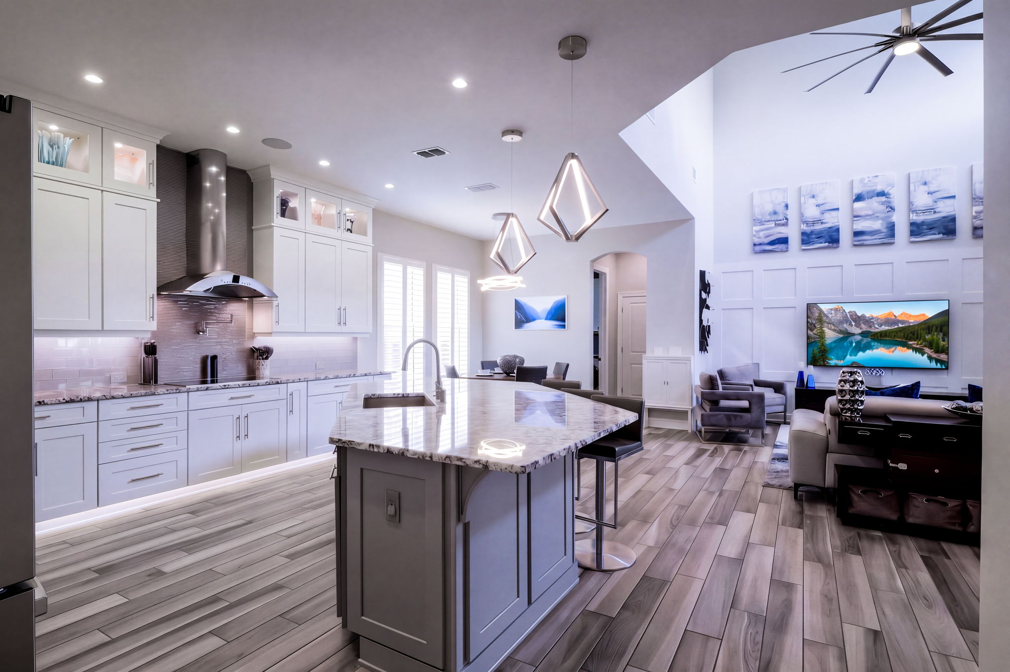 Kitchen opens to family room
