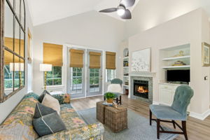 The newly-tiled gas fireplace brings a cozy ambiance ...