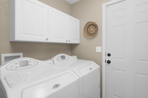 Laundry Room Features Overhead Storage Cabinets