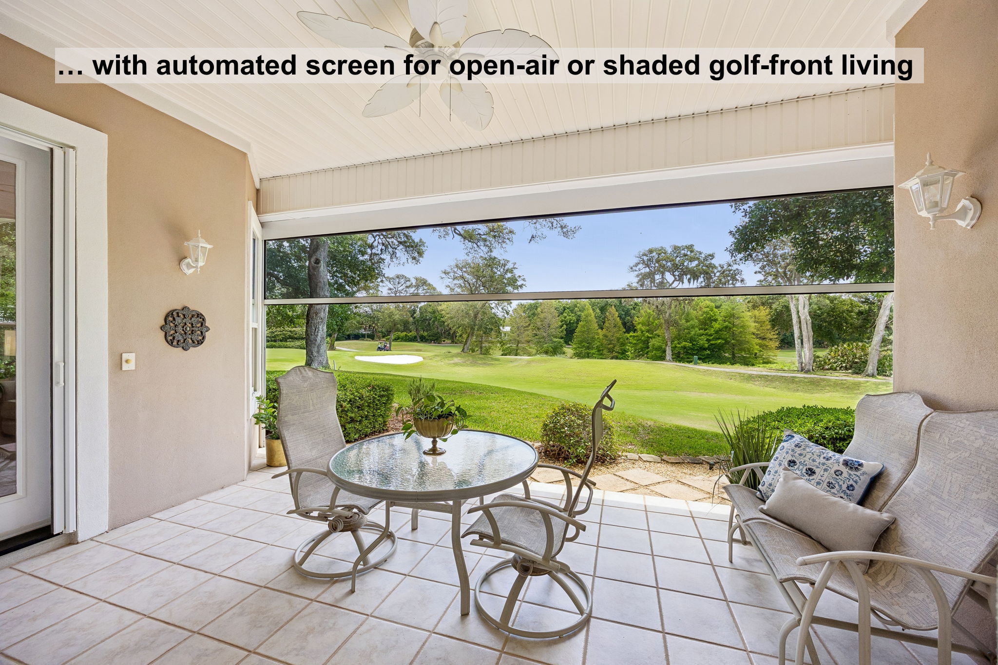 With an automated screen, the space can live open-air or shaded — comfortable, flexible, and beautifully connected to the setting.