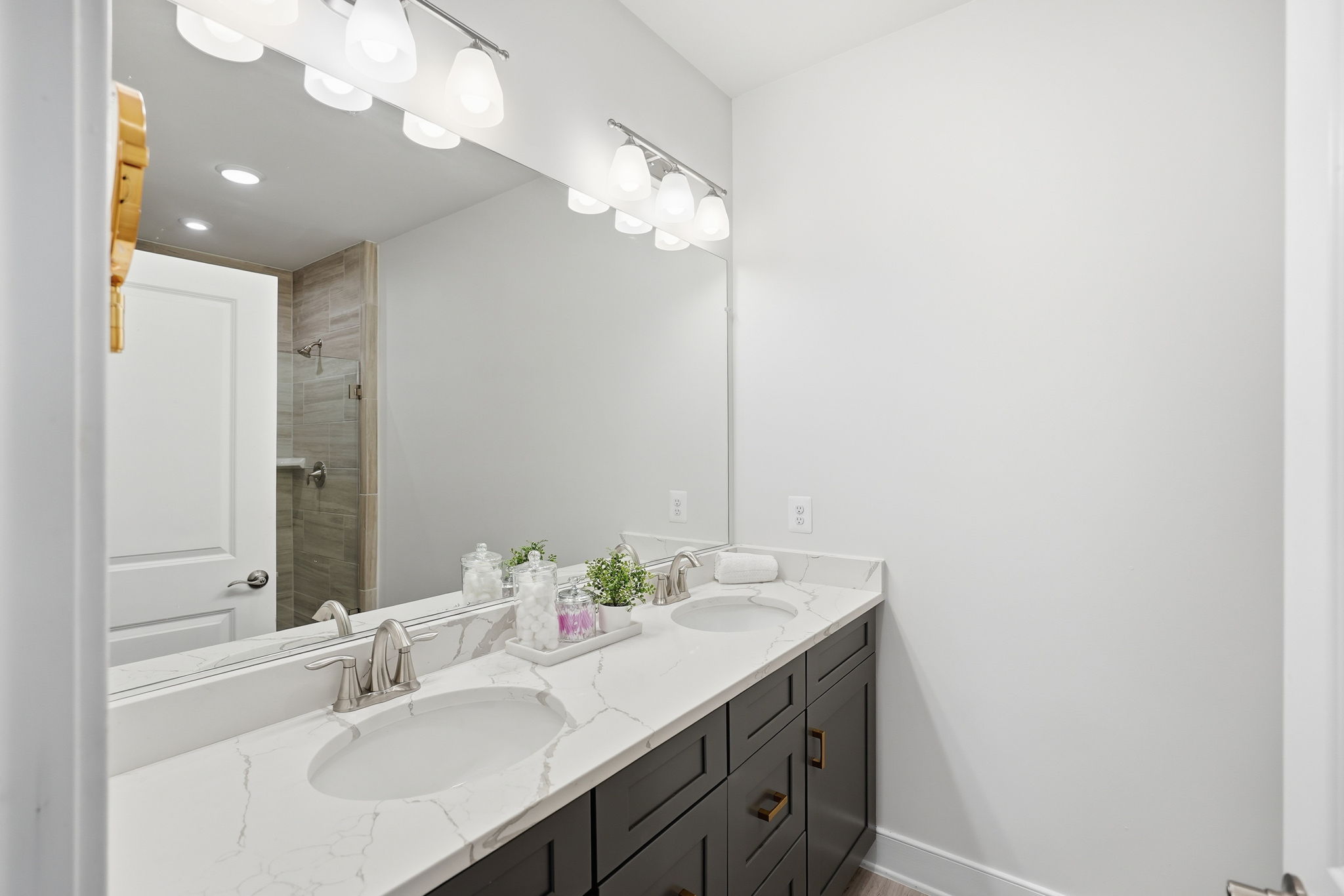 Primary Bathroom with Dual Vanity and Separate Shower