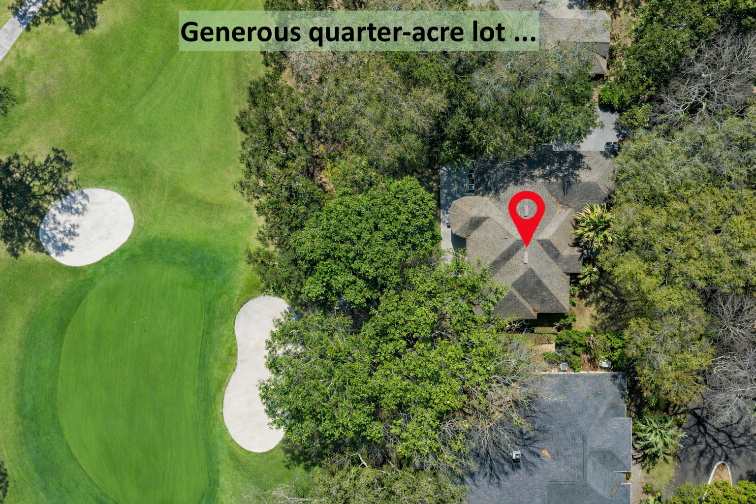 The quarter-acre lot offers a lovely balance of openness, privacy, and room to enjoy the setting.