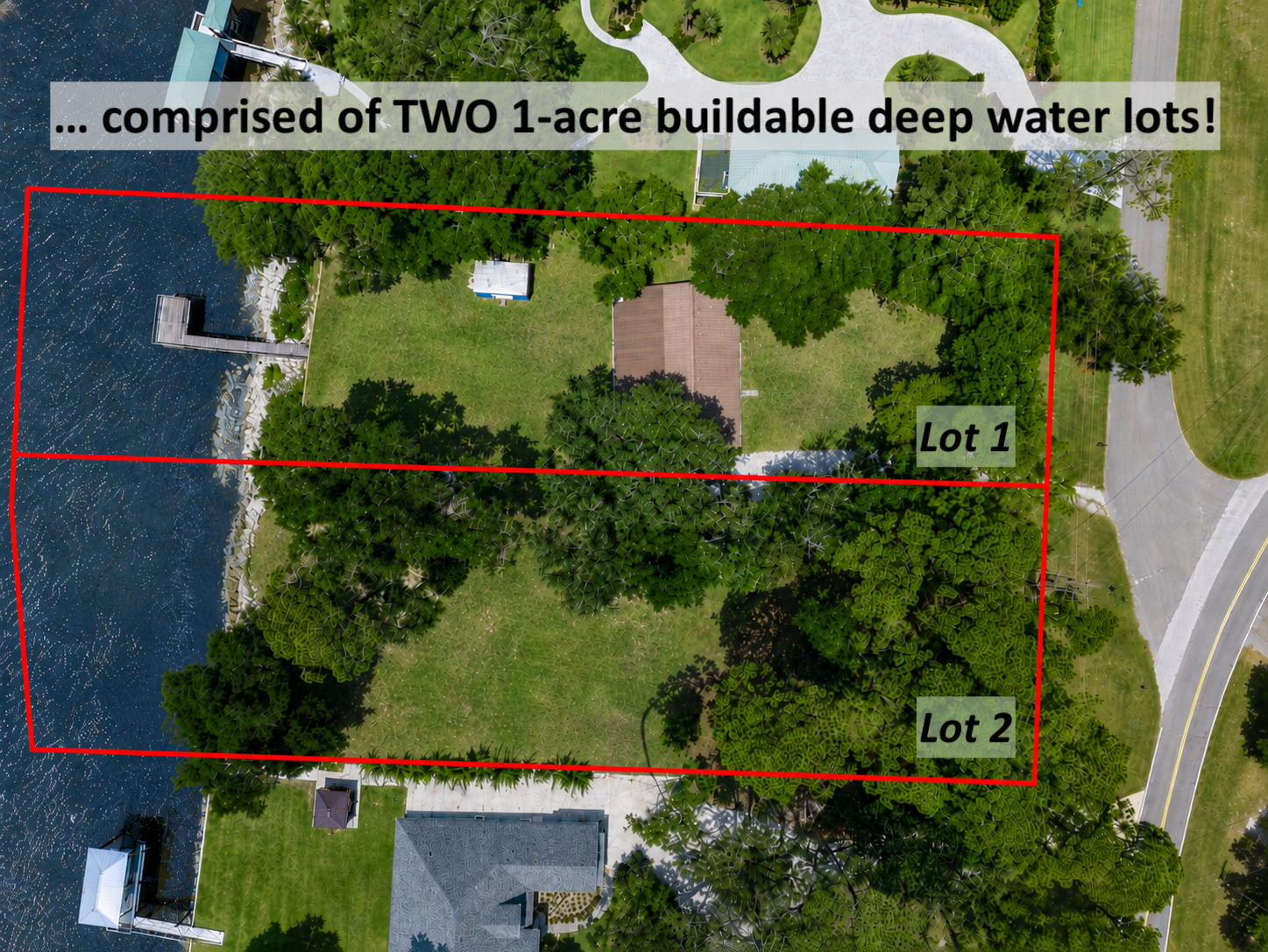 … comprised of two separate one-acre buildable parcels, offering exceptional flexibility for the future.