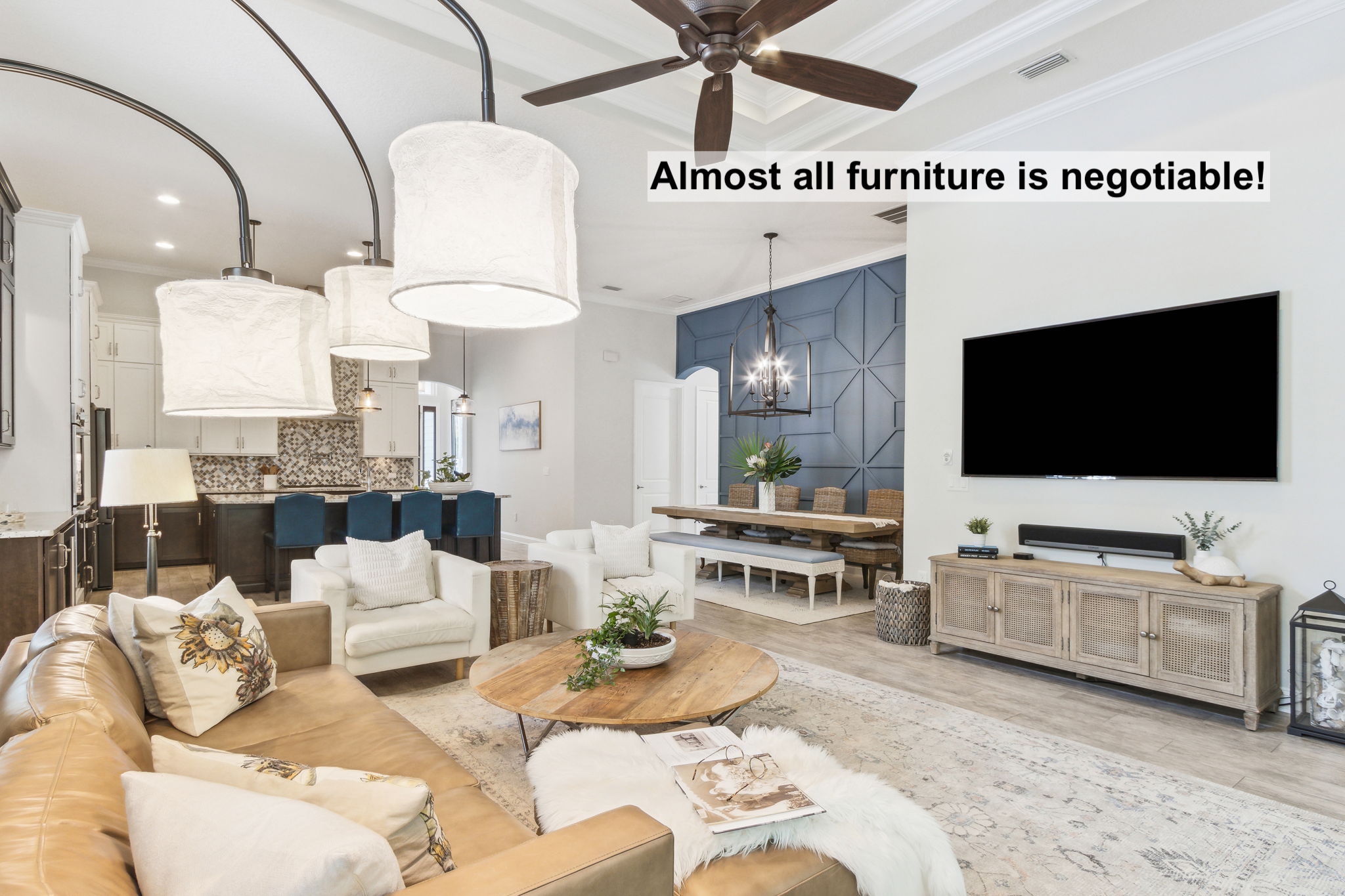 The decor is fresh, coastal, and effortlessly chic - and most of the furniture is for sale!