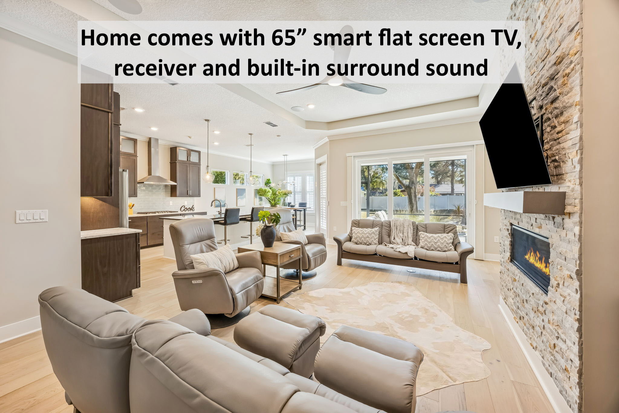 A state-of-the-art home theater experience conveys with the property