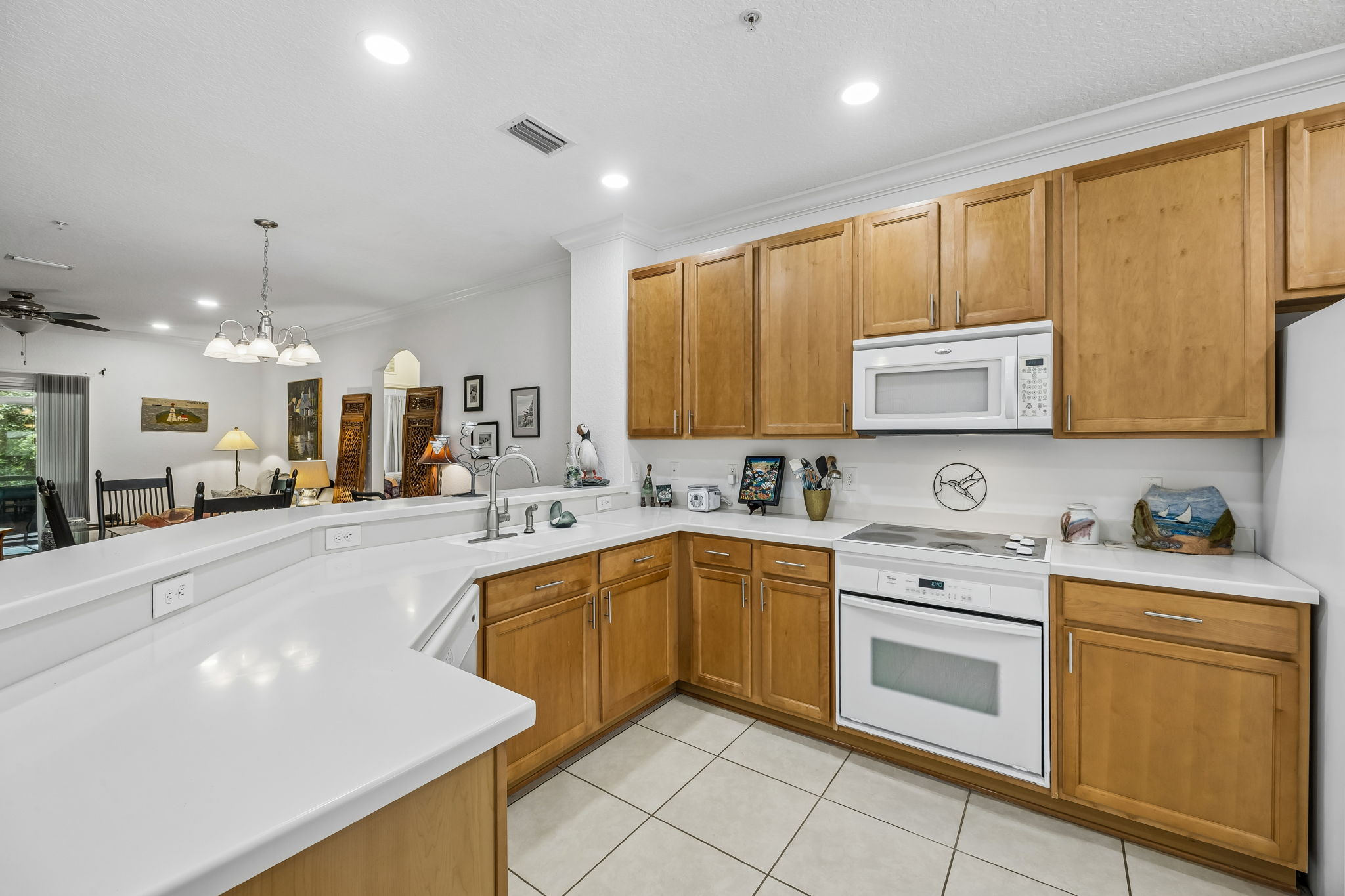 Kitchen Overlooking the Dining Area and Living Room.