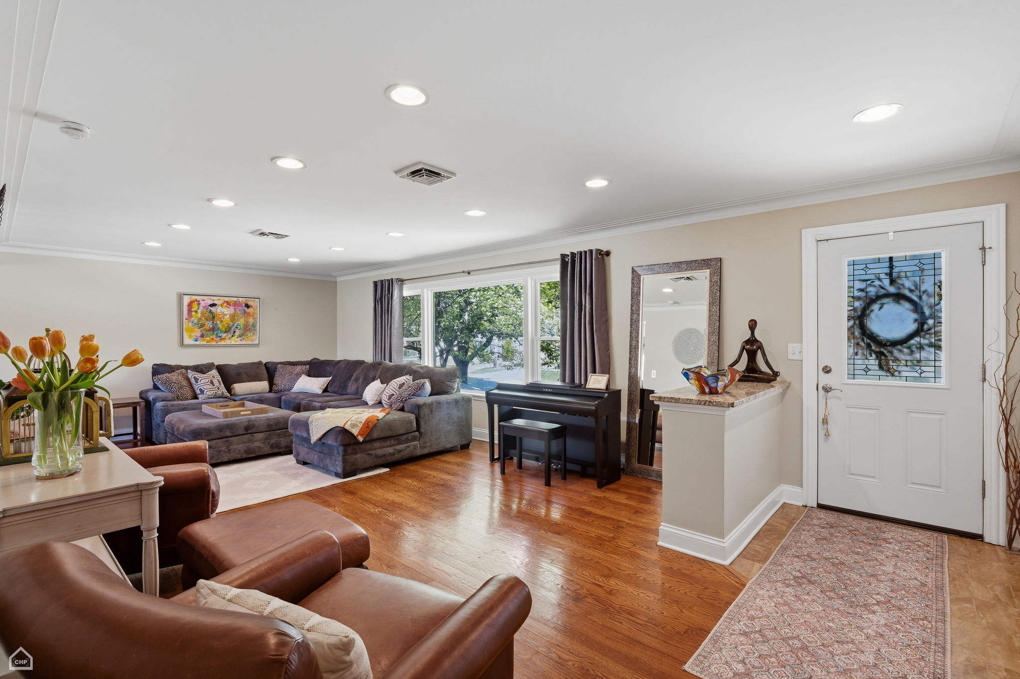Living room, welcoming front entrance