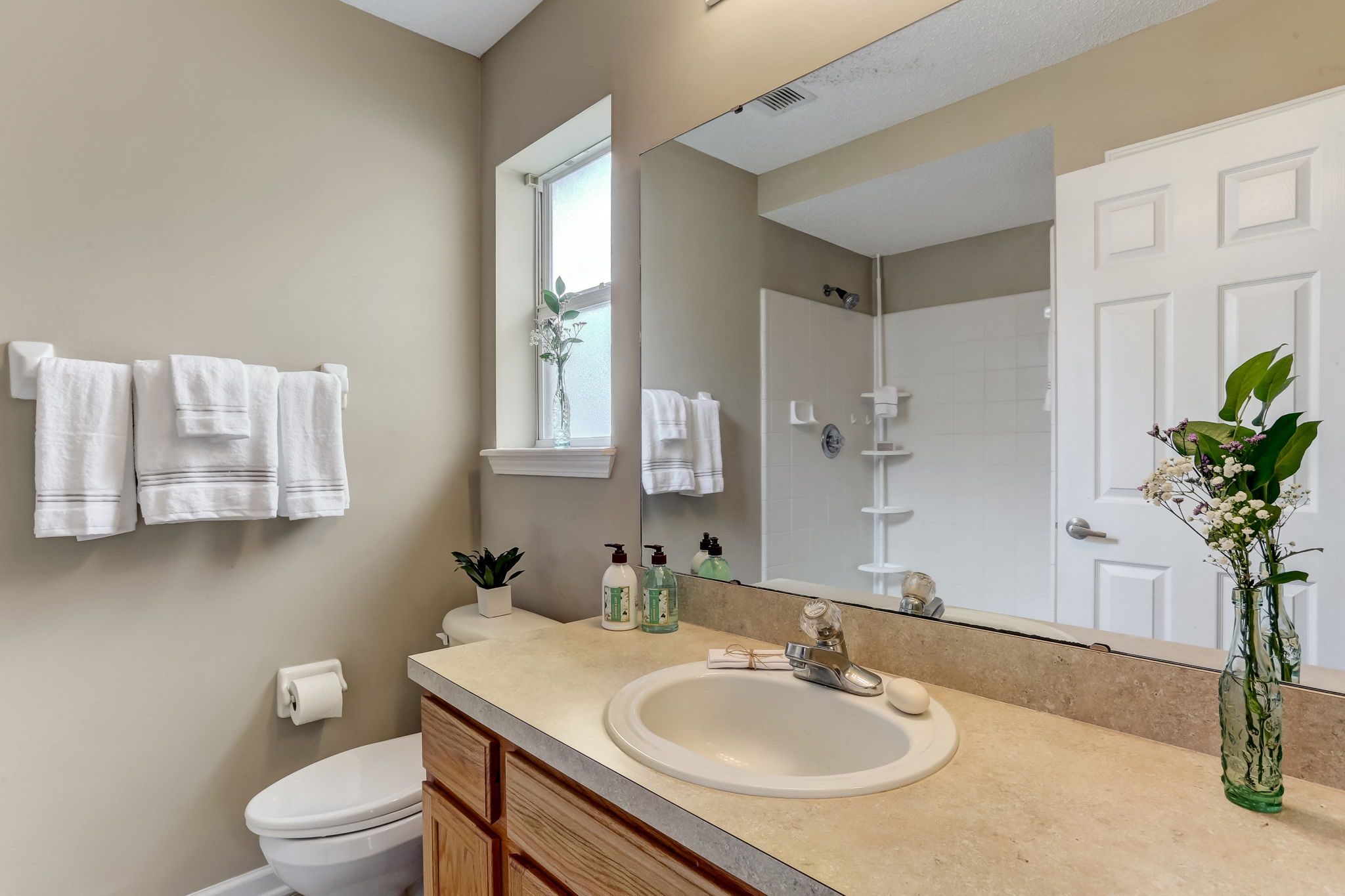 Master bath with newly tiled floor