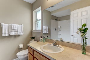 Master bath with newly tiled floor
