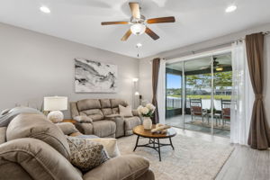 The family room is large, easily accommodating two couches ....