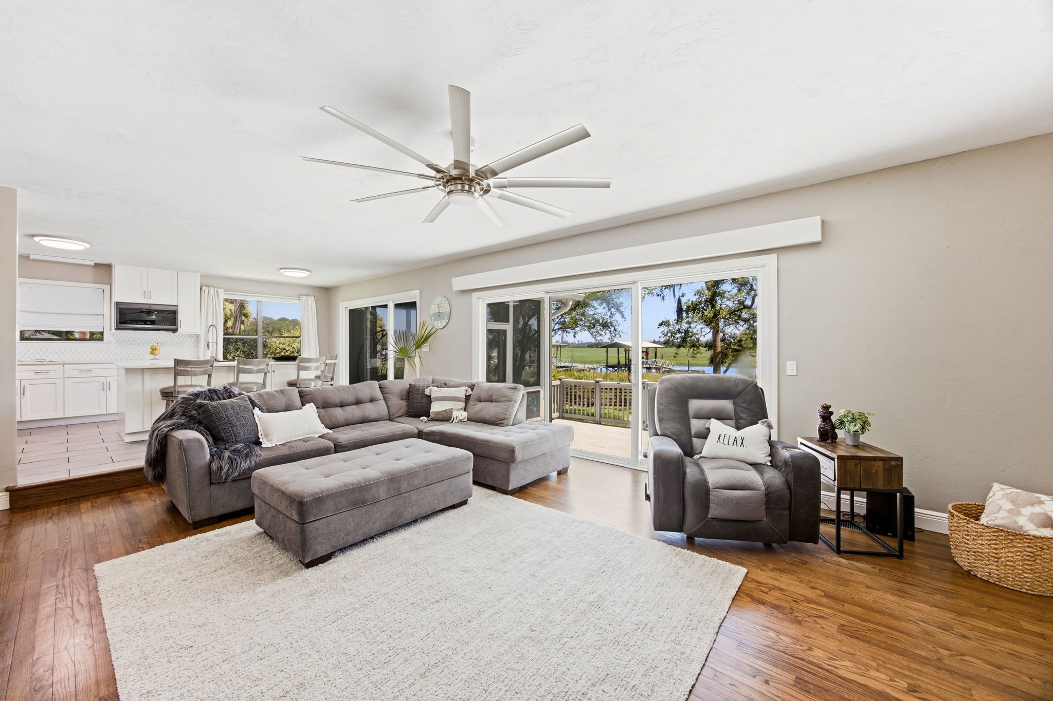 Oak floors carry through the main living spaces, creating warmth and continuity from room to room