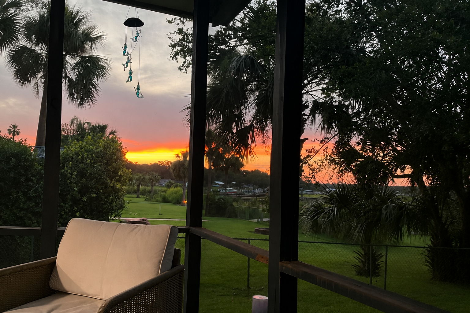 … and evenings bring glowing skies that make this quiet waterfront perch feel especially memorable