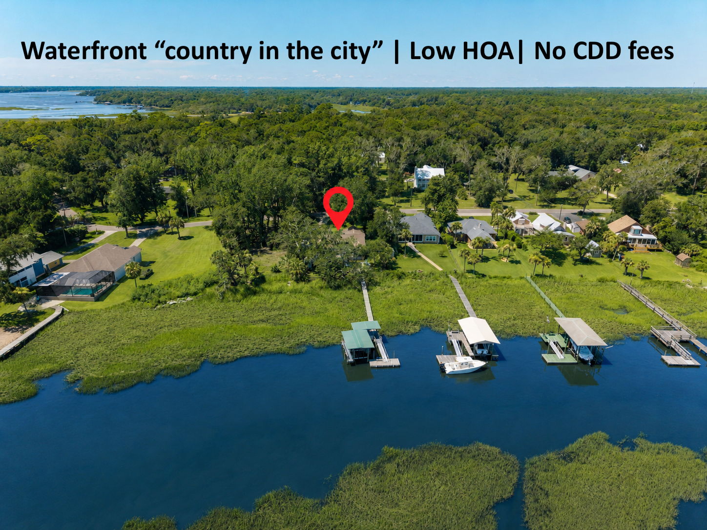 Pirate’s Wood offers a rare country-in-the-city setting with waterfront living, low HOA dues and no CDD fees