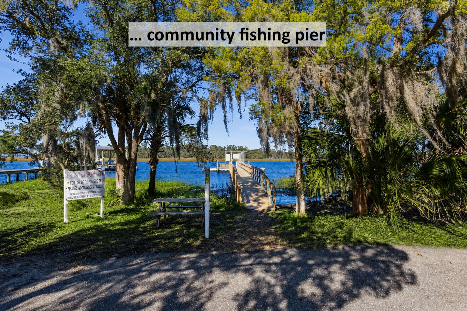 … while a community fishing pier creates another quiet place to enjoy the river and cast a line