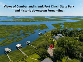 Sweeping views reach toward Cumberland Island, Fort Clinch and historic downtown Fernandina across the marsh