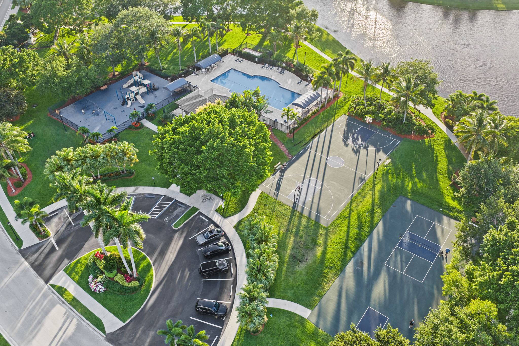 Yep...that's a pickleball court and basketball court to the right, community pool center, and a kids play park to the left.