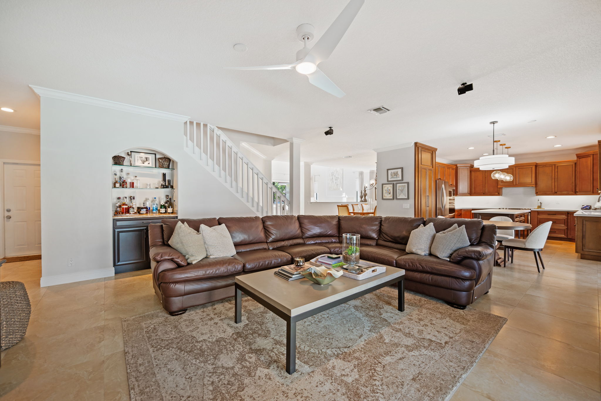 Big family room with beverage bar