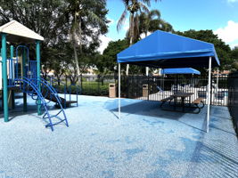 Canopy shaded picnic table at the tot lot