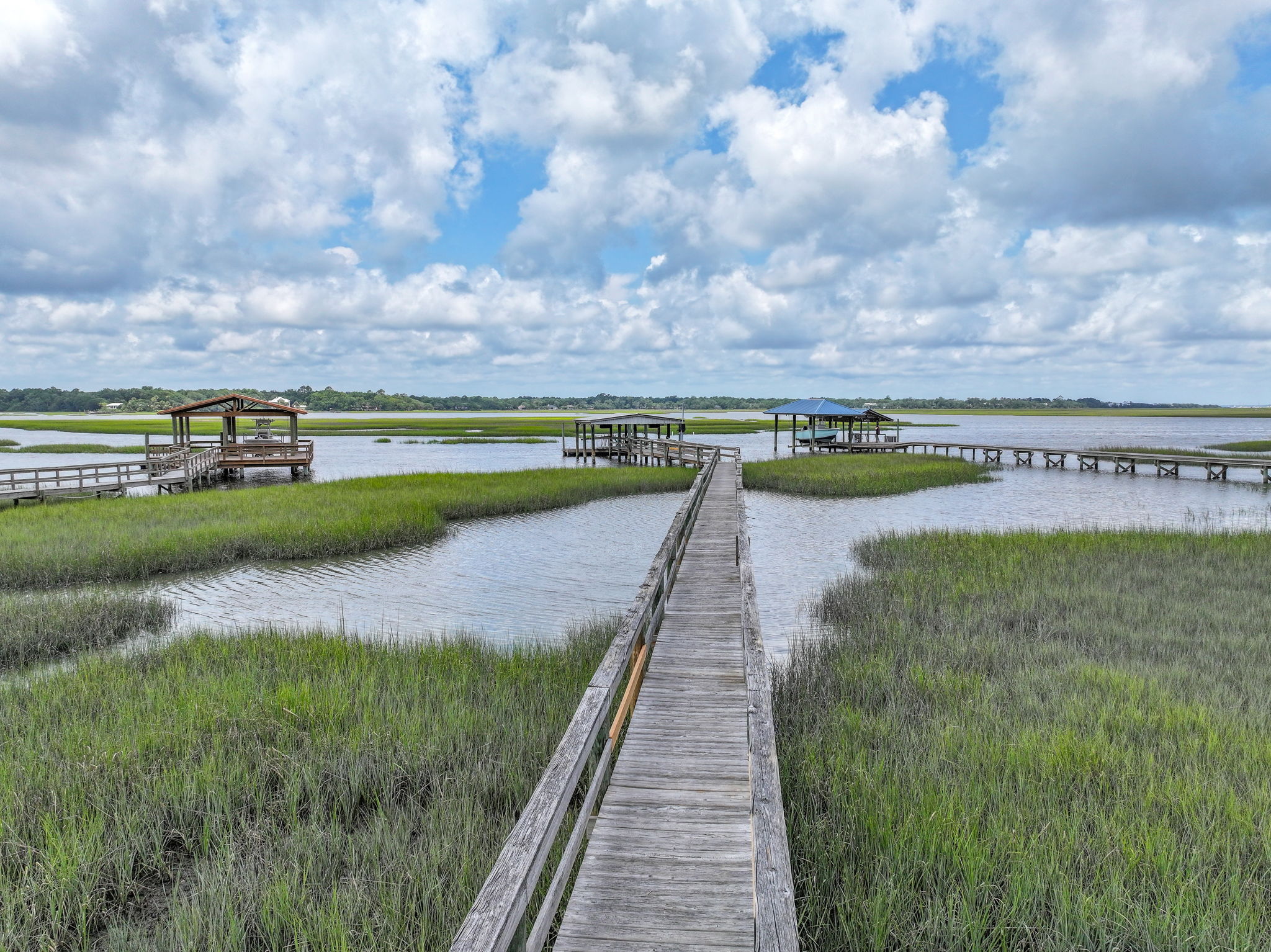 Handrails on each side sit atop the submerged pilings