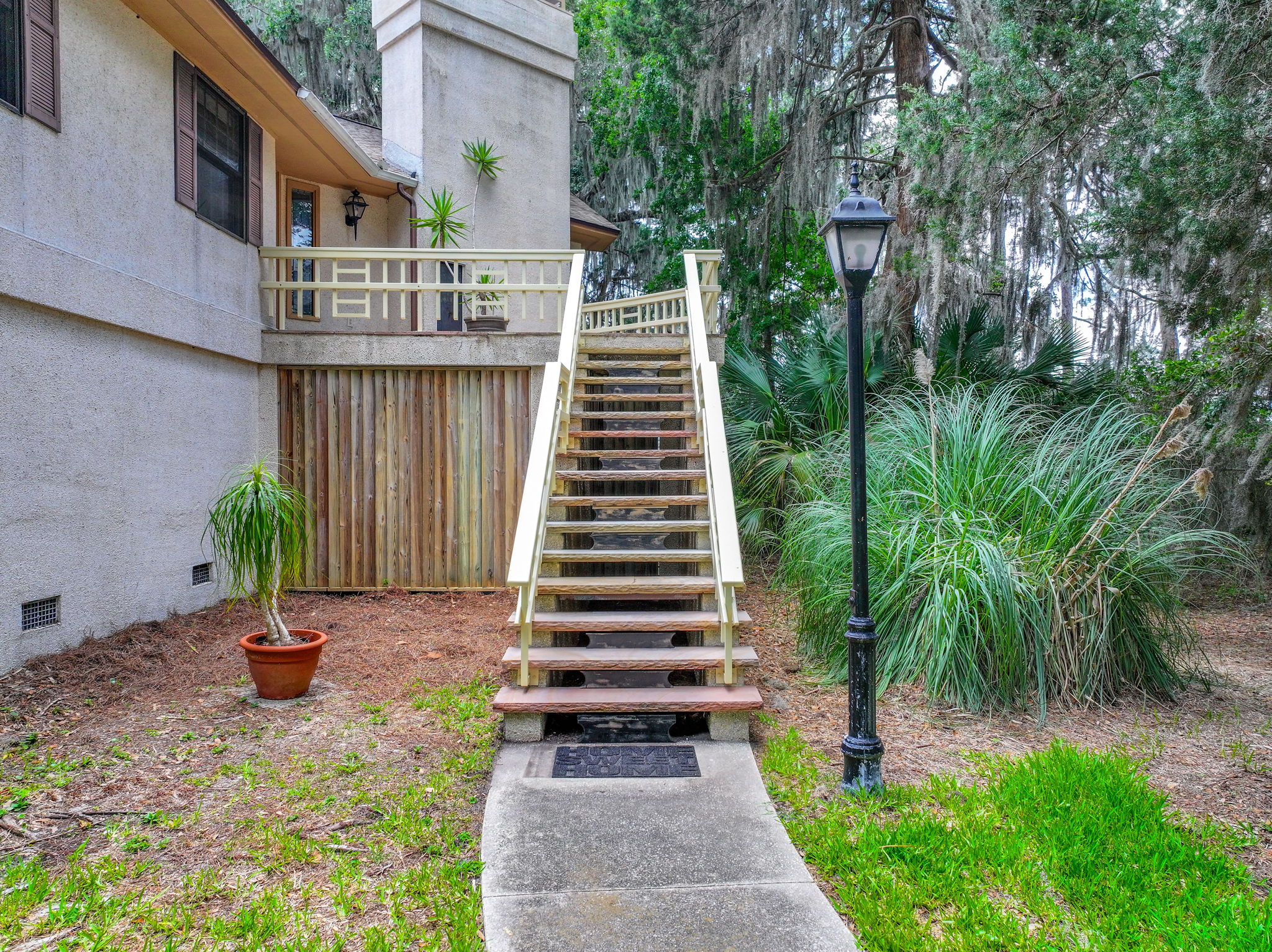 The stair treads and terrace floor were crafted from Tennessee Crab Orchard stone procured by the orginial owner when he designed this home