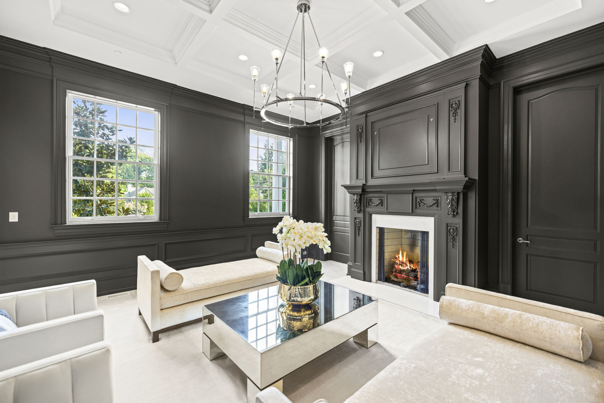 Formal Living Room with Coffered Ceiling